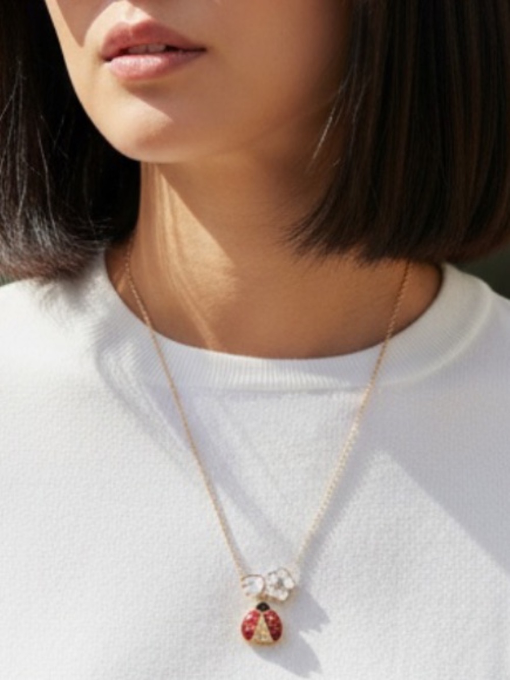 Ladybug Pendant Necklace in Gold-Tone